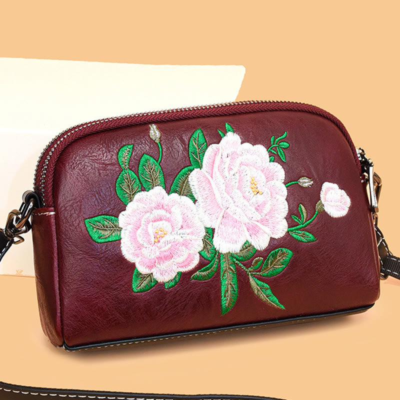 Mythstone Peony Pomegranate Flowers Su Embroidery Journey Shopping Purse Shoulder Bag Crossbody Bag