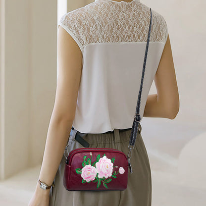 Mythstone Peony Pomegranate Flowers Su Embroidery Journey Shopping Purse Shoulder Bag Crossbody Bag