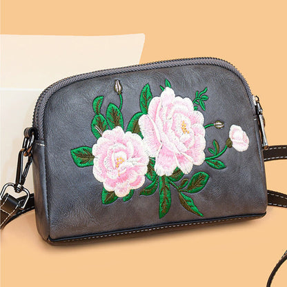 Mythstone Peony Pomegranate Flowers Su Embroidery Journey Shopping Purse Shoulder Bag Crossbody Bag