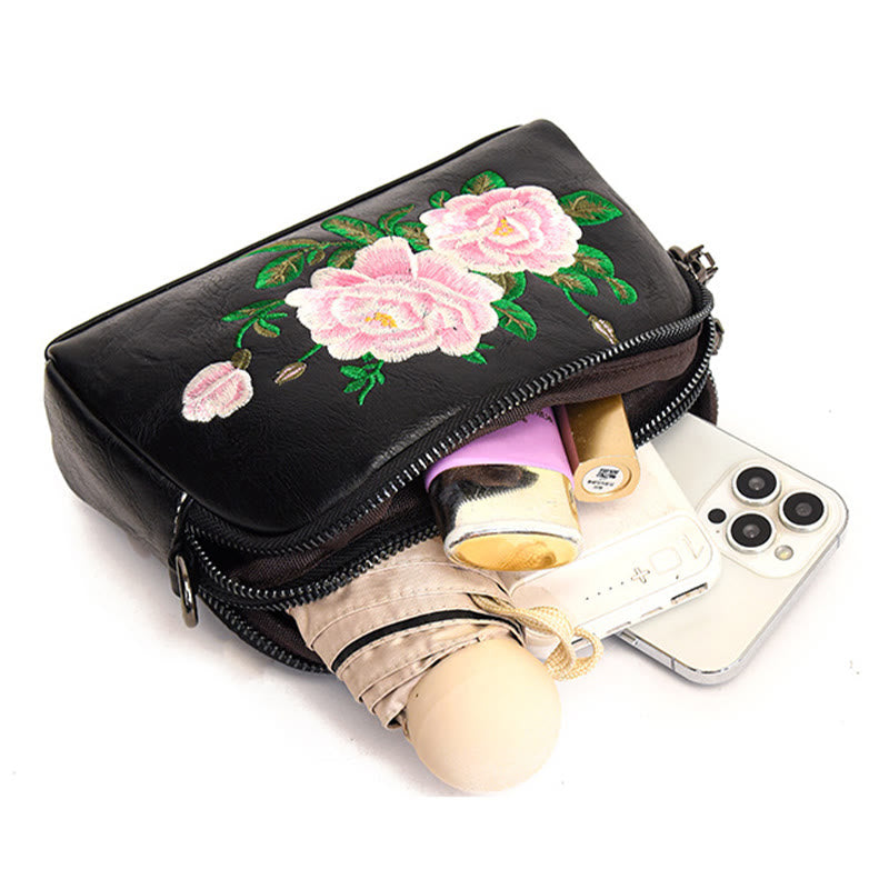 Mythstone Peony Pomegranate Flowers Su Embroidery Journey Shopping Purse Shoulder Bag Crossbody Bag