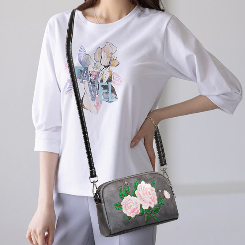 Mythstone Peony Pomegranate Flowers Su Embroidery Journey Shopping Purse Shoulder Bag Crossbody Bag