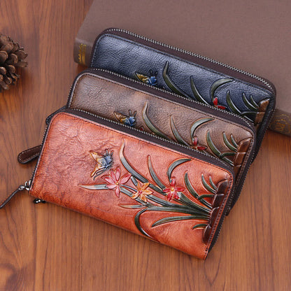 Mythstone Retro Orchid Printed Leather Bag Journey Shopping Purse Handbag