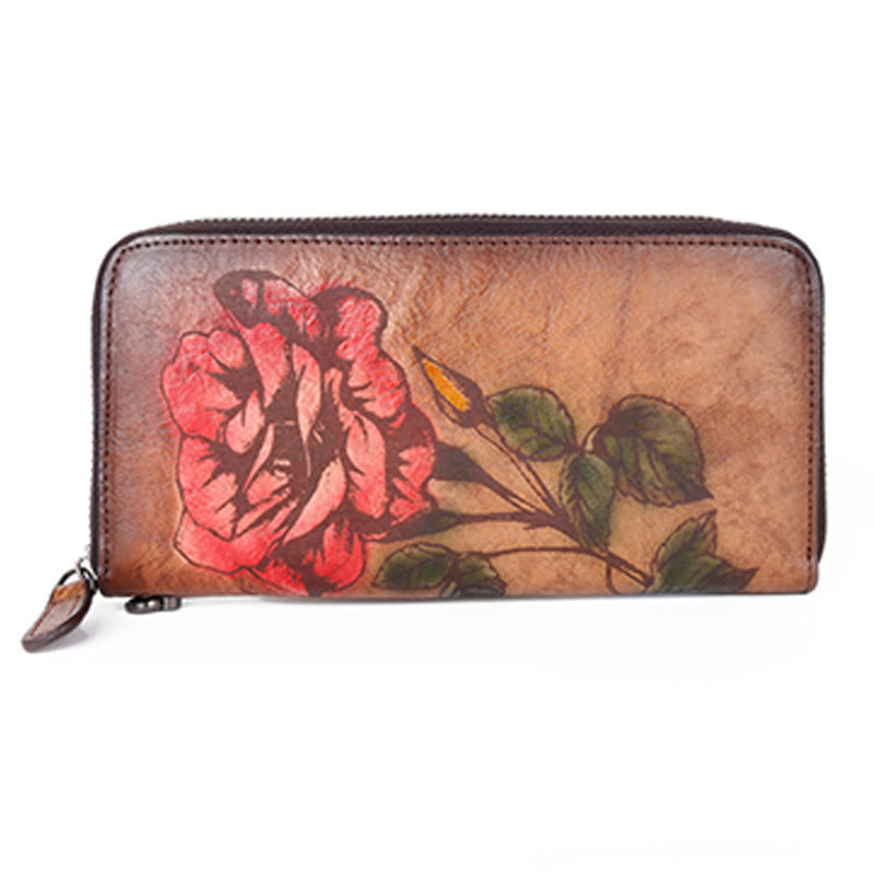 Bolso de mano de cuero con estampado retro de rosas de Mythstone, bolso de compras, cartera