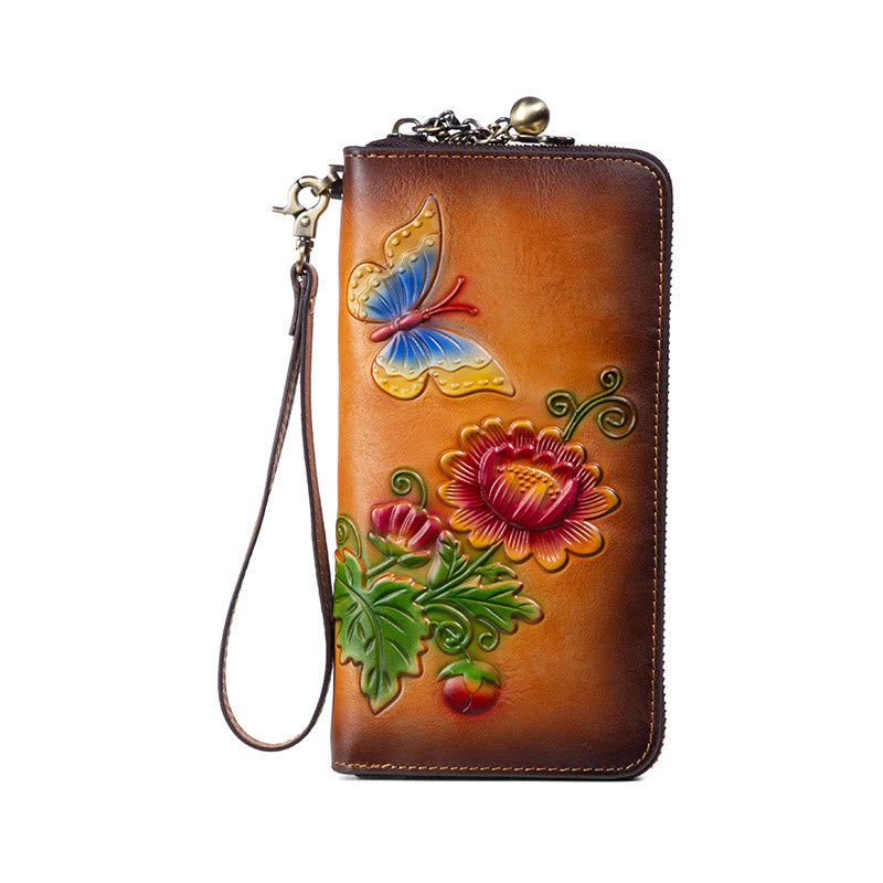 Mythstone Retro Butterfly Sunflower Printed Leather Bag Journey Shopping Purse Handbag