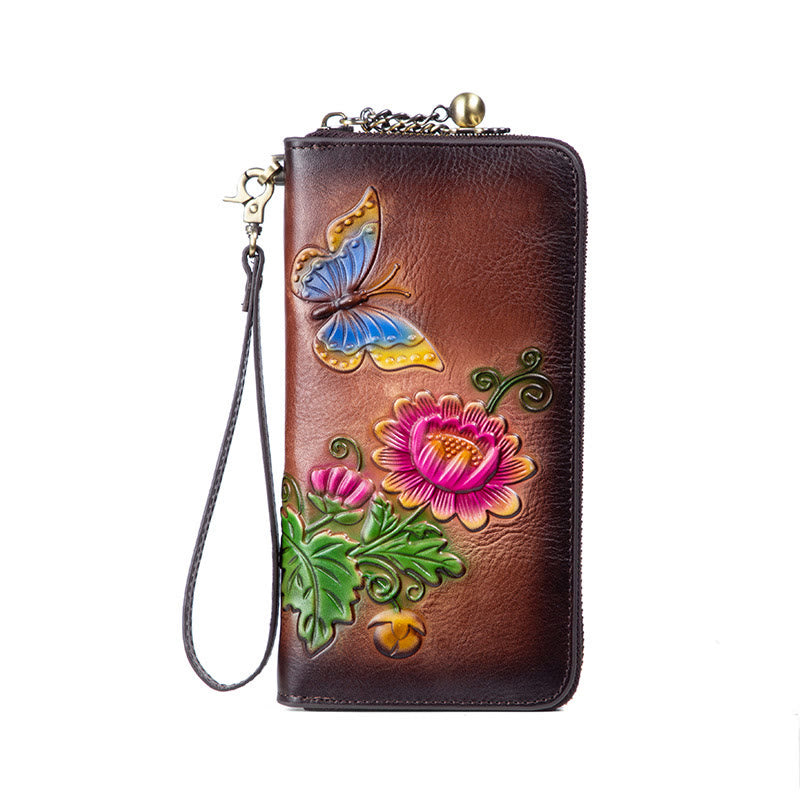 Mythstone Retro Butterfly Sunflower Printed Leather Bag Journey Shopping Purse Handbag