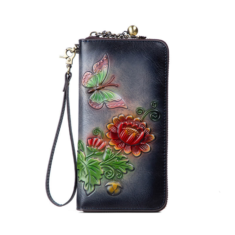 Mythstone Retro Butterfly Sunflower Printed Leather Bag Journey Shopping Purse Handbag