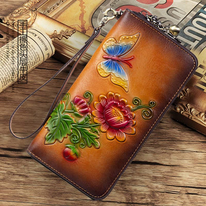 Mythstone Retro Butterfly Sunflower Printed Leather Bag Journey Shopping Purse Handbag