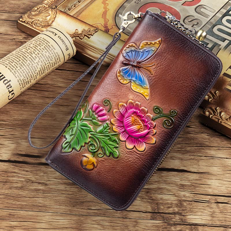 Mythstone Retro Butterfly Sunflower Printed Leather Bag Journey Shopping Purse Handbag