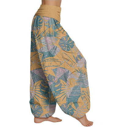 Mythstone Leaves Pattern Women's Elastic Waist Harem Pants