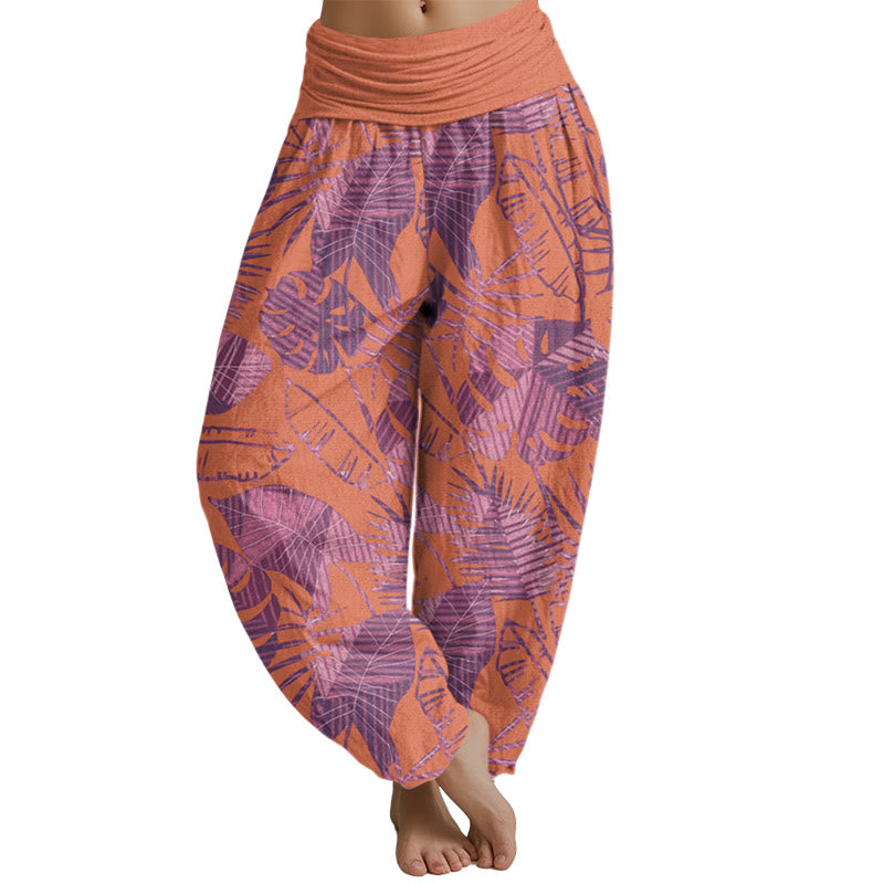 Mythstone Leaves Pattern Women's Elastic Waist Harem Pants