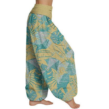 Mythstone Leaves Pattern Women's Elastic Waist Harem Pants