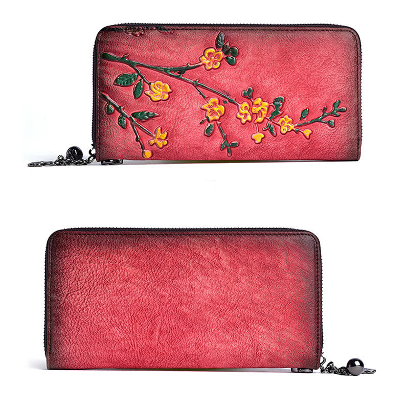 Mythstone Retro Plum Blossom Printed Leather Bag Journey Shopping Purse Handbag