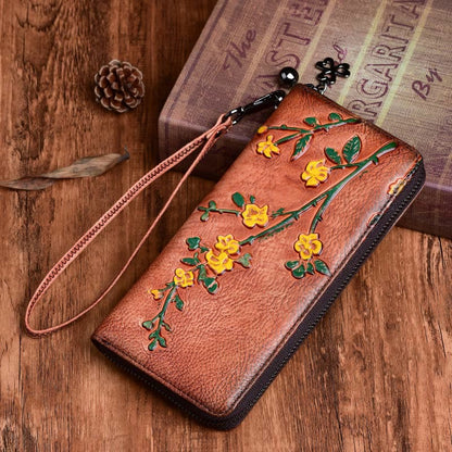 Mythstone Retro Plum Blossom Printed Leather Bag Journey Shopping Purse Handbag