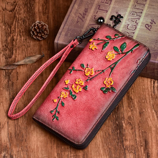 Mythstone Retro Plum Blossom Printed Leather Bag Journey Shopping Purse Handbag