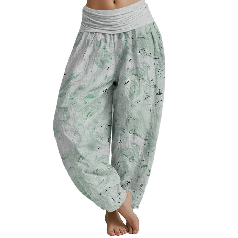 Pantalones harén con cintura elástica para mujer con estampado de viento y flujo de Mythstone 