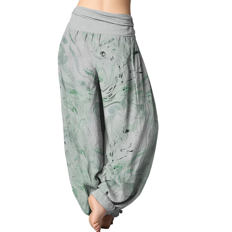 Pantalones harén con cintura elástica para mujer con estampado de viento y flujo de Mythstone 