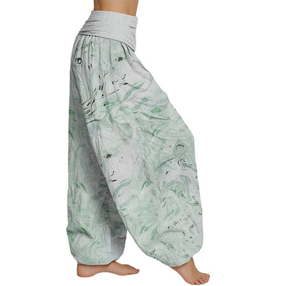 Pantalones harén con cintura elástica para mujer con estampado de viento y flujo de Mythstone 