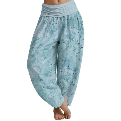 Pantalones harén con cintura elástica para mujer con estampado de viento y flujo de Mythstone 