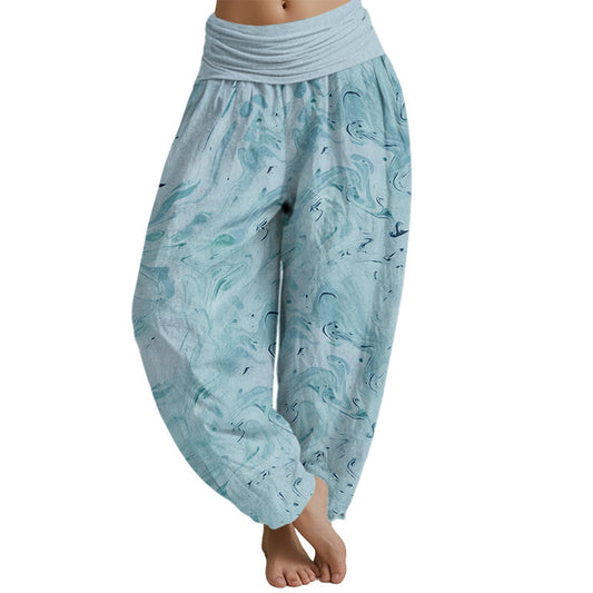 Mythstone Flow Wind Pattern Women's Elastic Waist Harem Pants