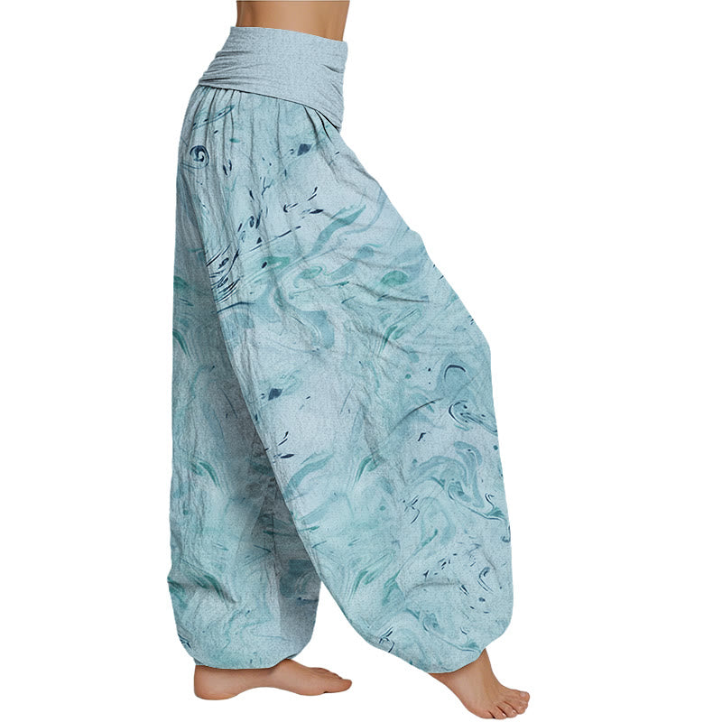 Pantalones harén con cintura elástica para mujer con estampado de viento y flujo de Mythstone 