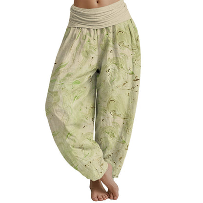 Pantalones harén con cintura elástica para mujer con estampado de viento y flujo de Mythstone 