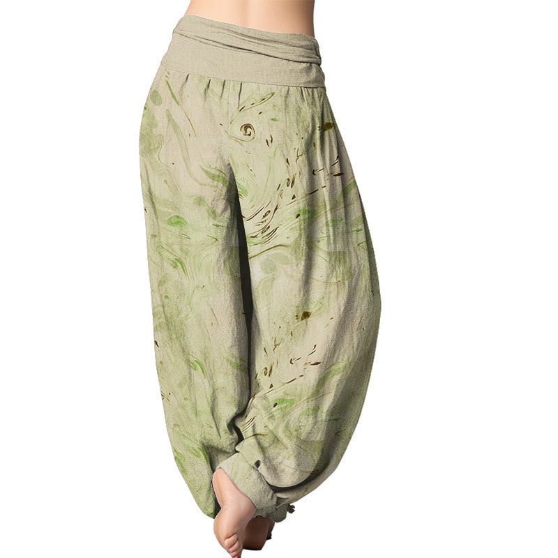 Pantalones harén con cintura elástica para mujer con estampado de viento y flujo de Mythstone 