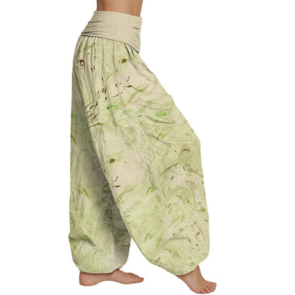 Pantalones harén con cintura elástica para mujer con estampado de viento y flujo de Mythstone 