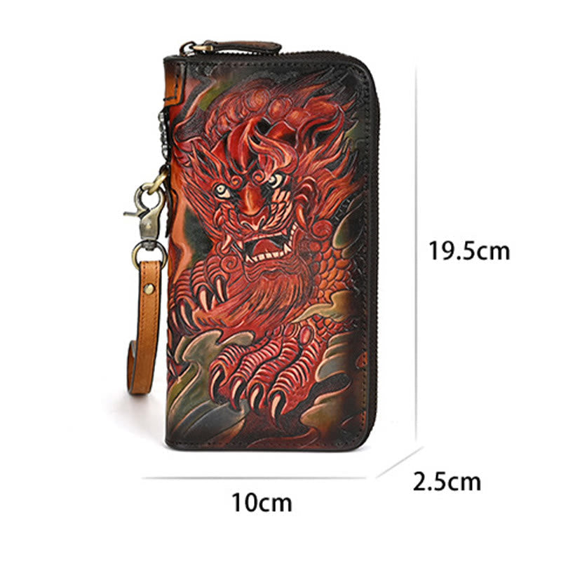 Mythstone Mythical Beast Lion Copper Coins Printed Leather Bag Journey Shopping Purse Handbag