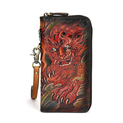 Mythstone Mythical Beast Lion Copper Coins Printed Leather Bag Journey Shopping Purse Handbag