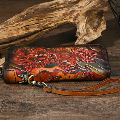 Mythstone Mythical Beast Lion Copper Coins Printed Leather Bag Journey Shopping Purse Handbag