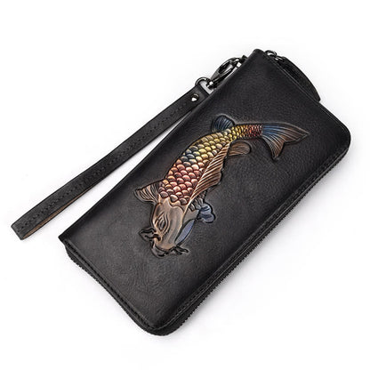 Mythstone Koi Fish Printed Leather Bag Journey Shopping Purse Handbag