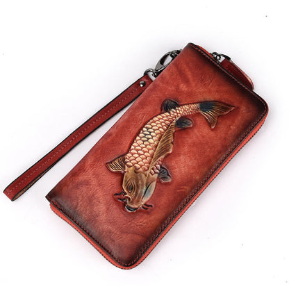 Mythstone Koi Fish Printed Leather Bag Journey Shopping Purse Handbag