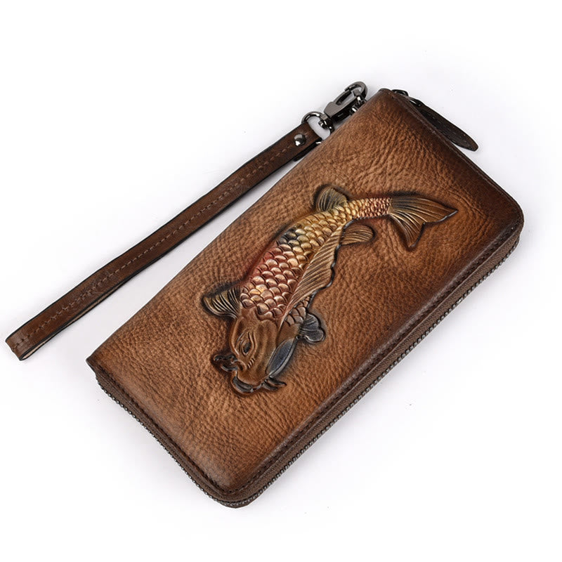 Mythstone Koi Fish Printed Leather Bag Journey Shopping Purse Handbag