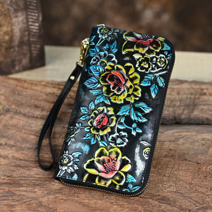 Mythstone Retro Lotus Printed Leather Bag Journey Shopping Purse Handbag Wallet