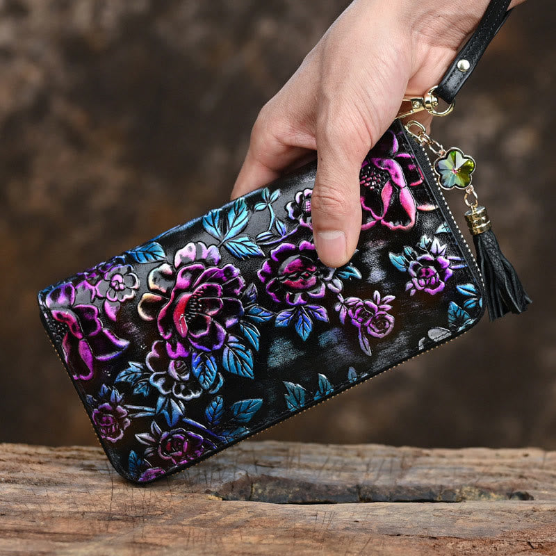 Mythstone Retro Lotus Printed Leather Bag Journey Shopping Purse Handbag Wallet