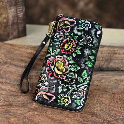 Mythstone Retro Lotus Printed Leather Bag Journey Shopping Purse Handbag Wallet