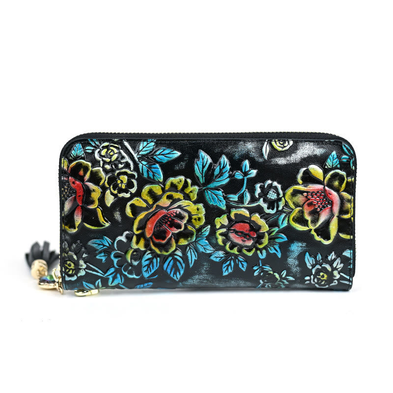 Mythstone Retro Lotus Printed Leather Bag Journey Shopping Purse Handbag Wallet