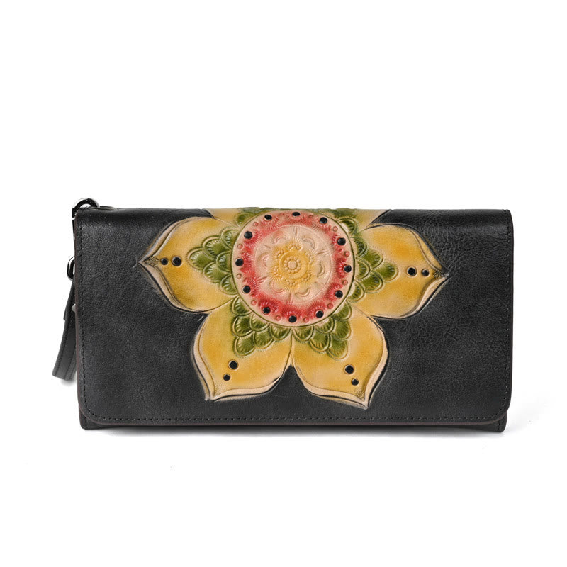 Mythstone Retro Flowers Printed Leather Bag Journey Shopping Purse Handbag Wallet