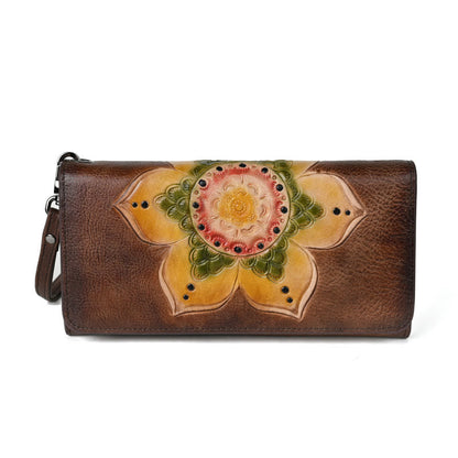 Mythstone Retro Flowers Printed Leather Bag Journey Shopping Purse Handbag Wallet