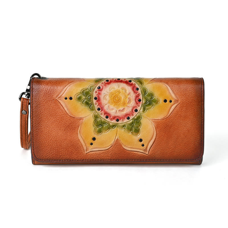 Mythstone Retro Flowers Printed Leather Bag Journey Shopping Purse Handbag Wallet