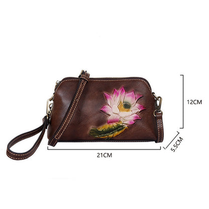 Mythstone Pink Lotus Flower Leaf Printed Leather Bag Journey Shopping Purse Handbag Shoulder Bag Crossbody Bag