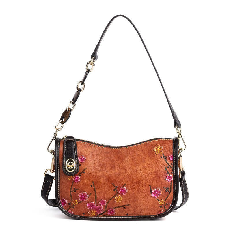 Mythstone Pink Plum Blossom Printed Leather Bag Journey Shopping Purse Handbag Shoulder Bag Crossbody Bag