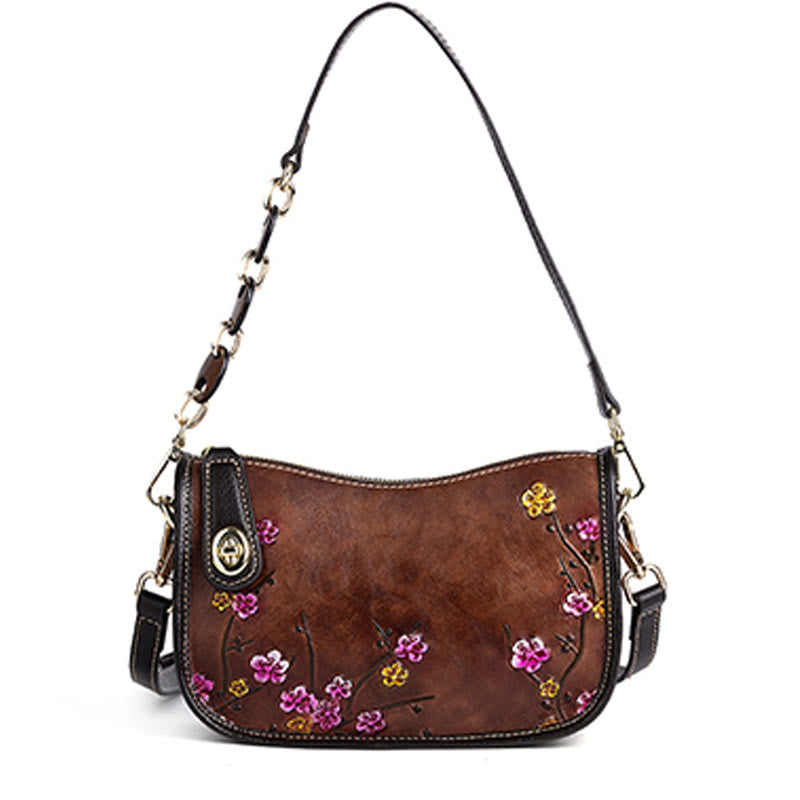 Mythstone Pink Plum Blossom Printed Leather Bag Journey Shopping Purse Handbag Shoulder Bag Crossbody Bag