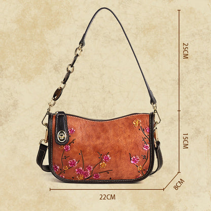 Mythstone Pink Plum Blossom Printed Leather Bag Journey Shopping Purse Handbag Shoulder Bag Crossbody Bag