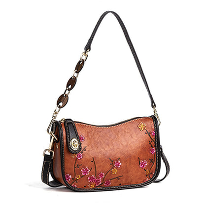 Mythstone Pink Plum Blossom Printed Leather Bag Journey Shopping Purse Handbag Shoulder Bag Crossbody Bag