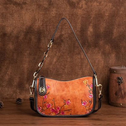 Mythstone Pink Plum Blossom Printed Leather Bag Journey Shopping Purse Handbag Shoulder Bag Crossbody Bag