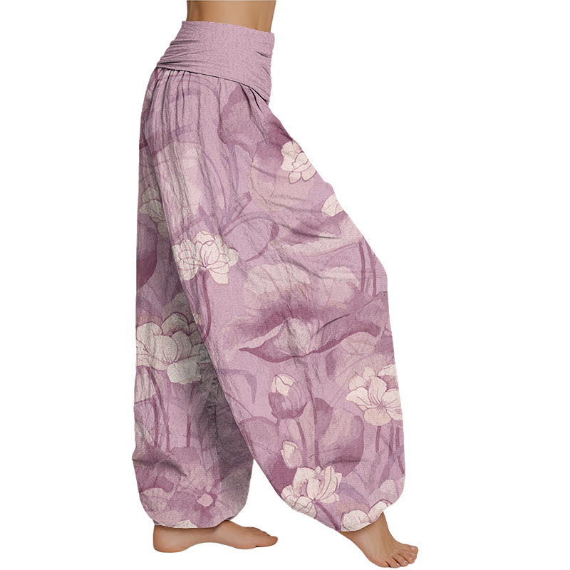 Mythstone Lotus Design Women's Elastic Waist Harem Pants