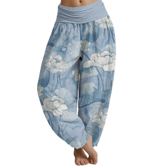 Mythstone Lotus Design Women's Elastic Waist Harem Pants