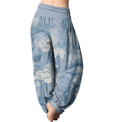 Mythstone Lotus Design Women's Elastic Waist Harem Pants