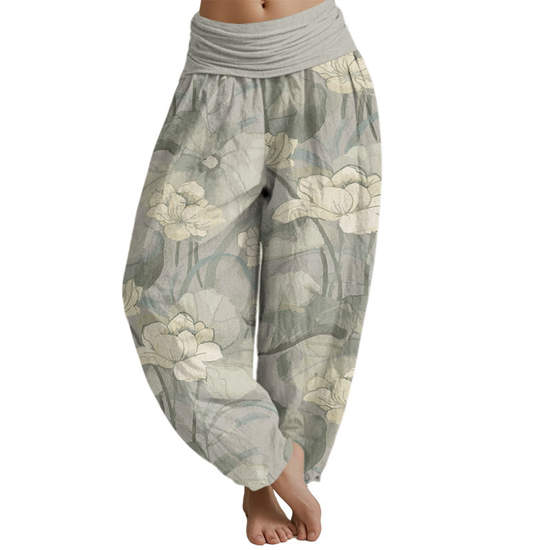 Mythstone Lotus Design Women's Elastic Waist Harem Pants